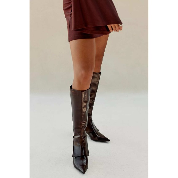 Jeffrey Campbell Cover-Up Kitten Heel Boots Brown Leather Pointed Sz 11 Women's - Picture 2 of 15